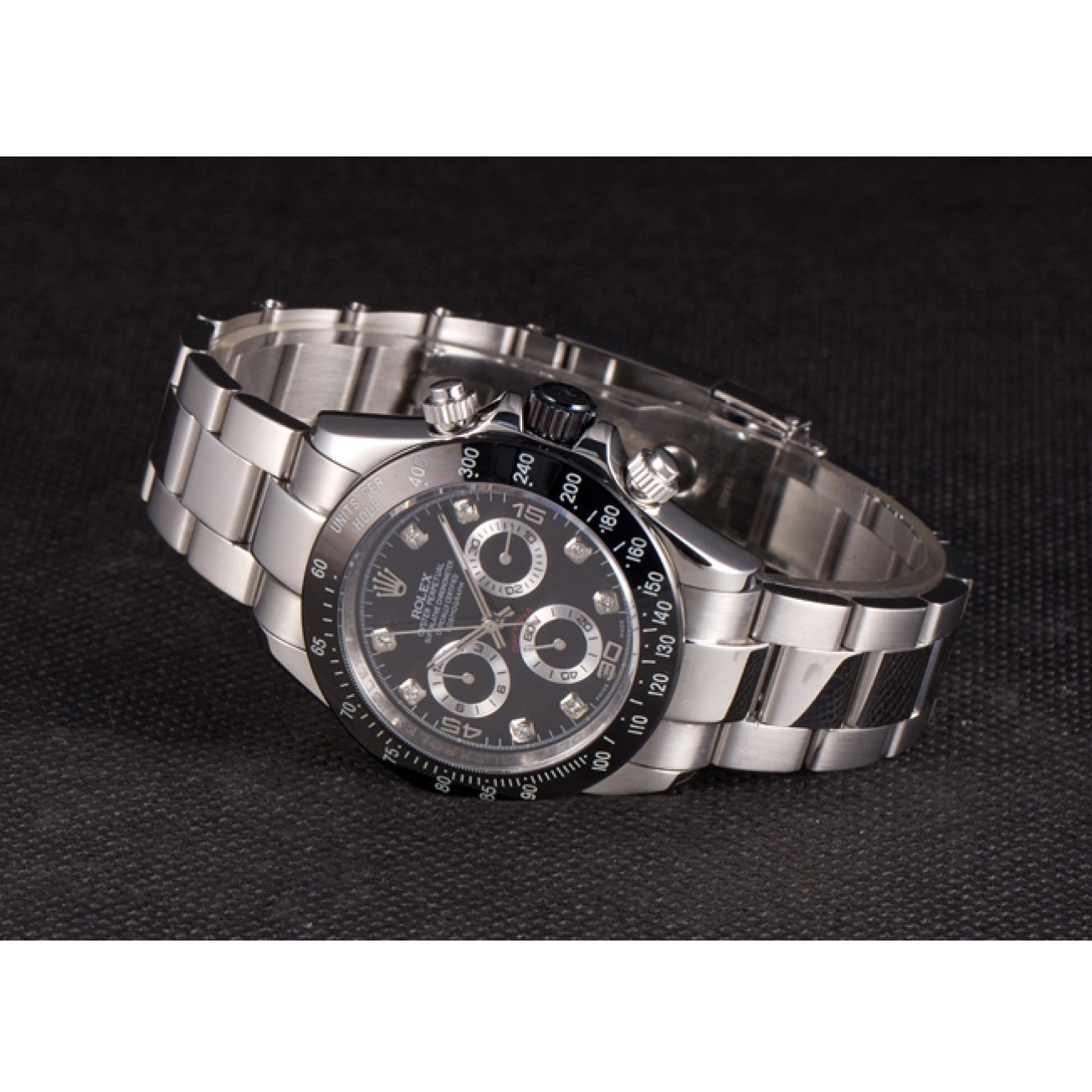 Best AAA Replica Sites Black Steel Daytona Dial Rolex Stainless Enameled Black 0603